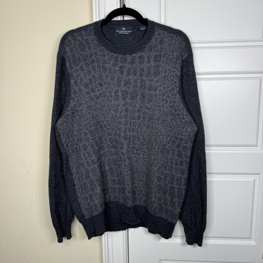 Hart Schaffner Marx Cashmere Sweater Men's Large Gray Alligator Print Pullover